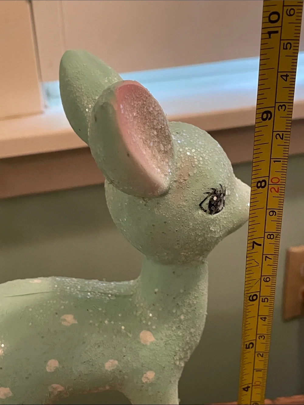 Retro Vintage Inspired Mint Green Ceramic Fawn Crystalline Glaze Kitschy Figure